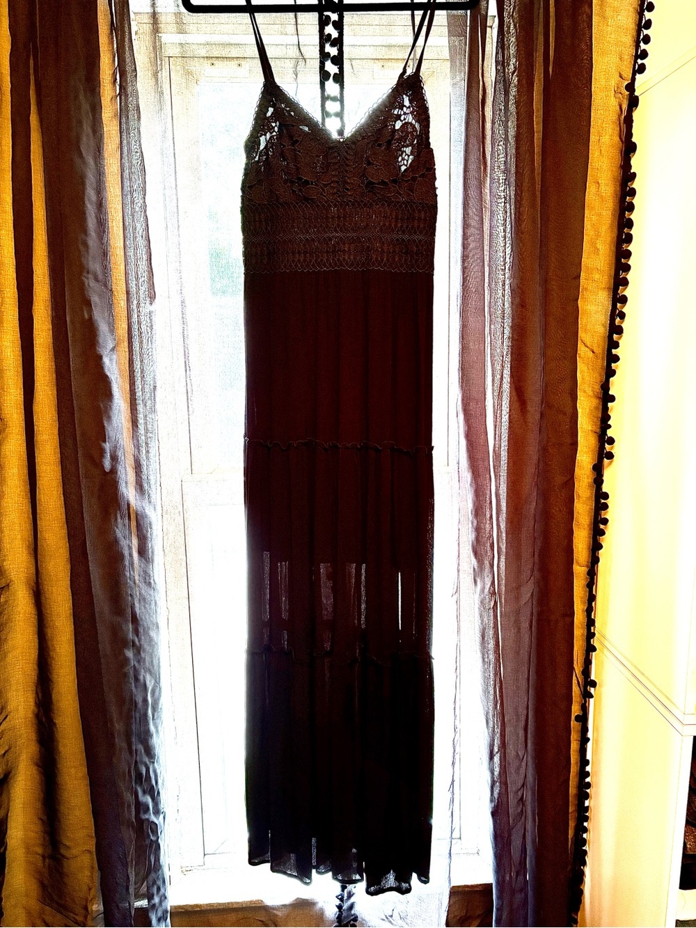 Ultra Flirt Black Crochet-Top Maxi Dress